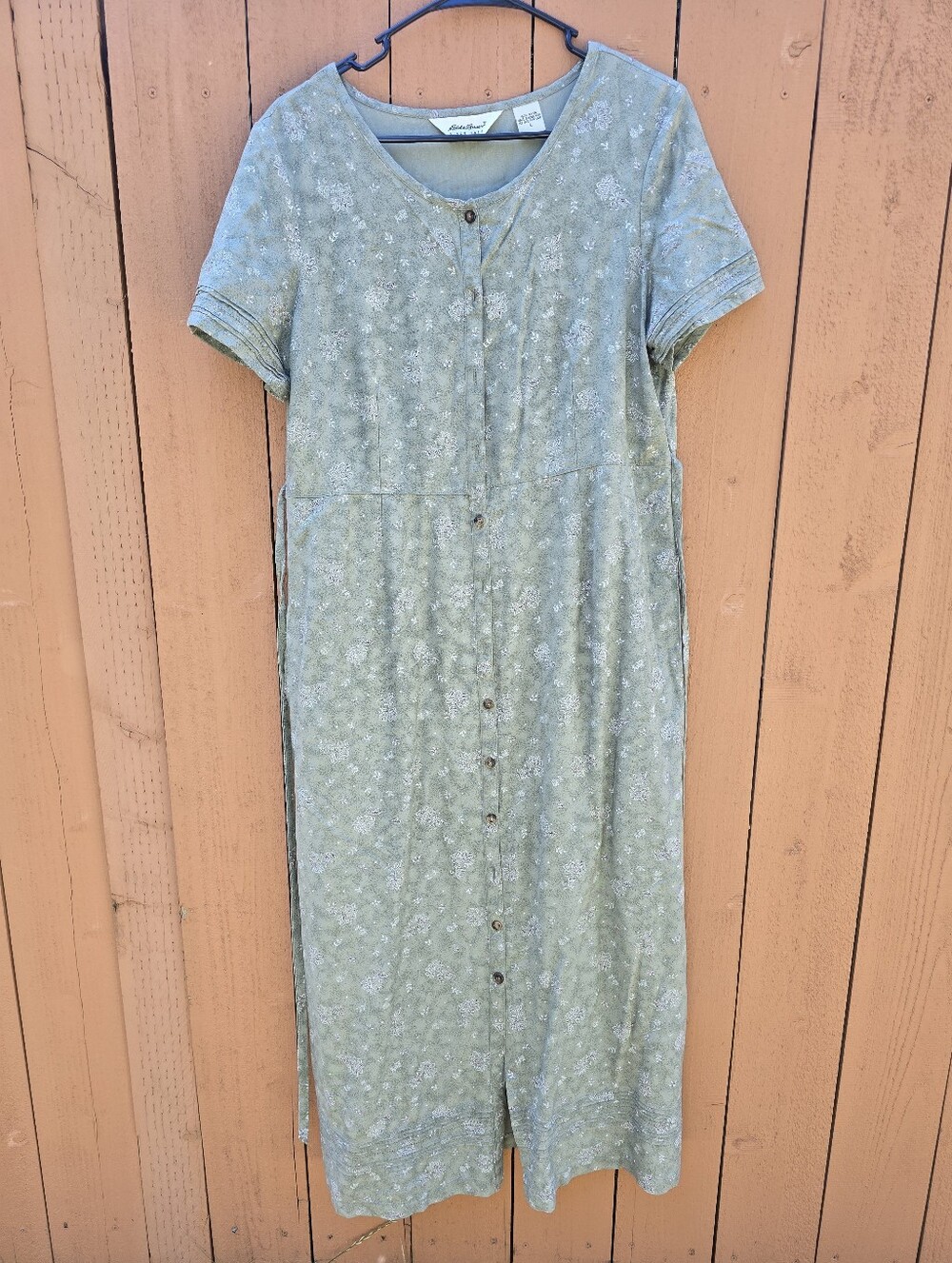 Casual Short-Sleeve Button-Front Midi Dress - Sage Green Size L